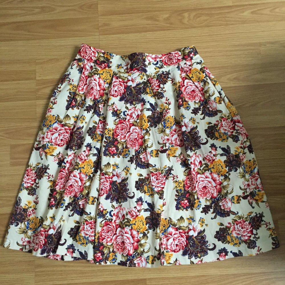 Modcloth Skirt Floral Pink Thick Cotton Fully Lined Size Large